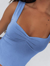 New Solid Color Square Neck Strap Gathered Backless Vest Top T-Shirt