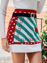 New splicing knitted A-line skirt with elastic belt Christmas package hip skirt