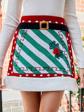 New splicing knitted A-line skirt with elastic belt Christmas package hip skirt