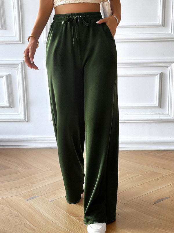 Fashion women's new loose casual solid color wide leg trousers