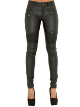 Women's PU skinny pants with multi-zip motorcycle trousers