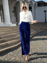 Women's gold velvet high waist slightly flared wide leg pants