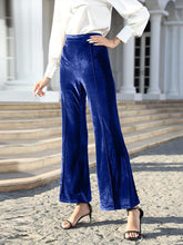 Women's gold velvet high waist slightly flared wide leg pants