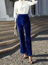 Women's gold velvet high waist slightly flared wide leg pants