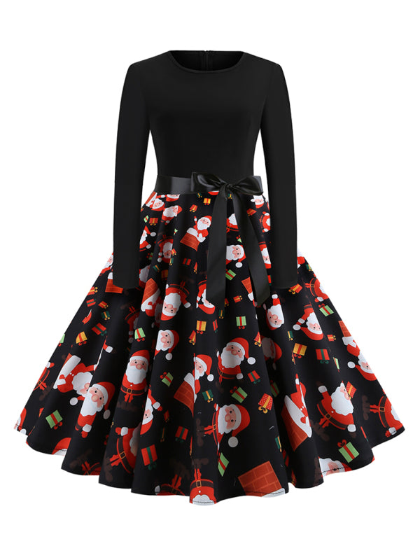 Christmas Reindeer Print Party Swing Dress