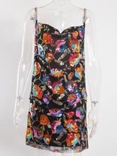 Sexy boat neck backless sequin floral chain women's sexy short dress