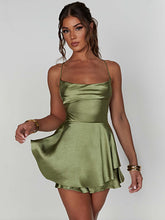 Women's new suspender satin backless strappy A-hem dress