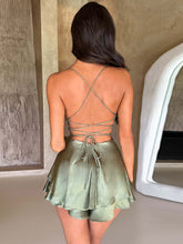 Women's new suspender satin backless strappy A-hem dress