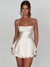 Women's new suspender satin backless strappy A-hem dress