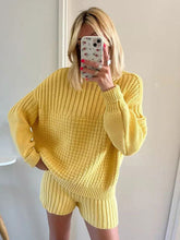 Women's New Knitted Round Neck Long Sleeve Loose Casual Shorts Two-piece Set