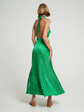 Pleated Halter Neck Satin Maxi Dress