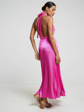 Pleated Halter Neck Satin Maxi Dress