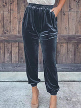 Women's solid color elastic waist straight casual casual pants