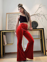 Women's pants velvet flared pants elastic elastic high waist flared pants casual trousers