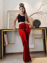 Women's pants velvet flared pants elastic elastic high waist flared pants casual trousers