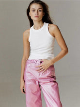 New high-waisted slimming versatile simple metallic effect wide-leg pants