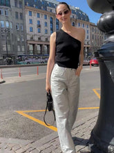 New high-waisted slimming versatile simple metallic effect wide-leg pants