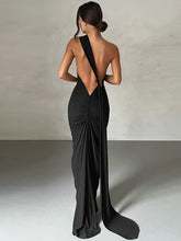 Feminine backless pleated slim fit sleeveless dress