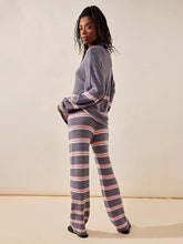 New elegant round neck long sleeve striped sweater two-piece loose casual pants suit