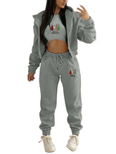 New velvet sweatshirt Christmas tree print hooded sports and leisure suit (three-piece set)