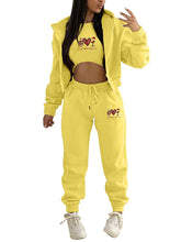 Valentine's Day Christmas love wine glass printed hooded sports and leisure suit (three-piece set)