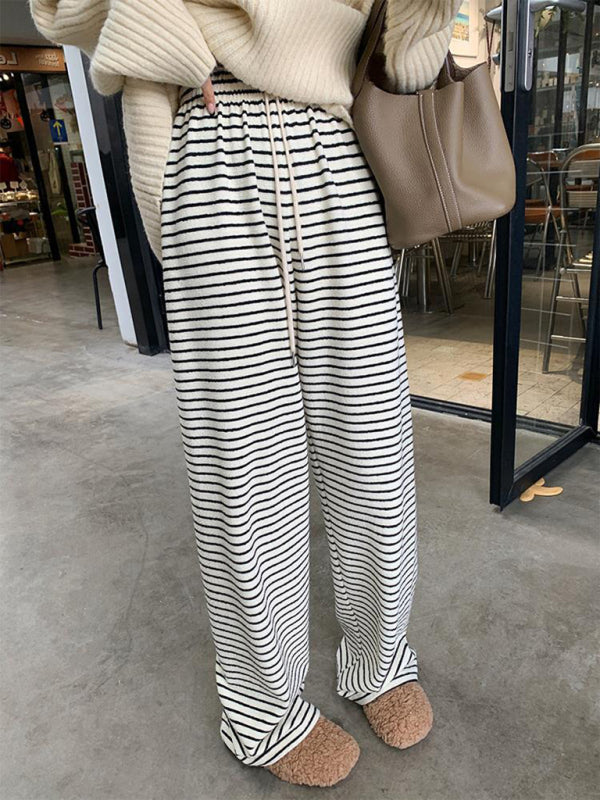 Women's Striped High Waist Straight Loose Drape Lazy Casual Wide Leg Pants