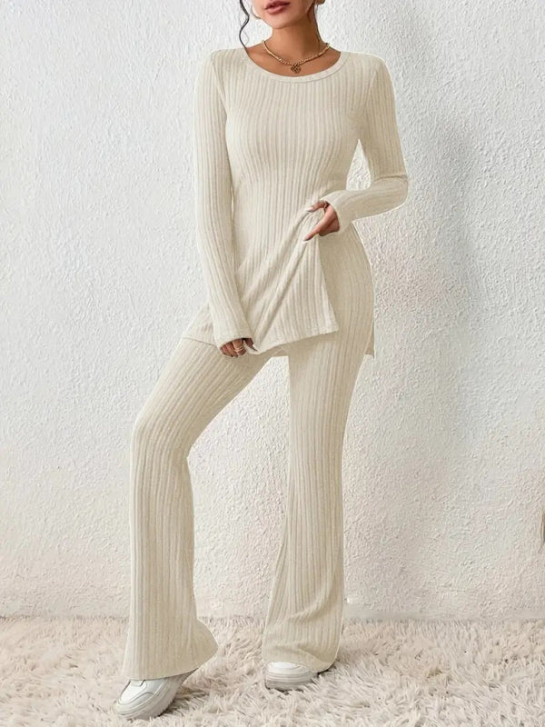 Women's casual slim side slit knitted two-piece set