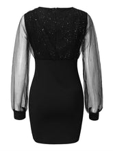 Mesh V-neck sequined long-sleeved dress slim dress for women