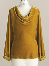 Women's gold velvet three-quarter sleeve elegant plunging collar top