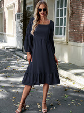 Women's Elegant Solid Color Square Neck Long Sleeve Dress