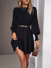 Women's pleated solid color long-sleeved dress