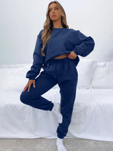 Women's New Solid Color Round Fashionable Casual Collar Pullover Long Sleeve Trousers Sweater Suit