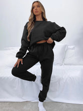 Women's New Solid Color Round Fashionable Casual Collar Pullover Long Sleeve Trousers Sweater Suit