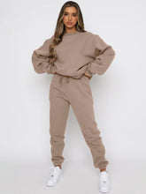 Women's New Solid Color Round Fashionable Casual Collar Pullover Long Sleeve Trousers Sweater Suit