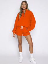 Women's New Solid Color Stand Collar Zipper Pullover Long Sleeve Sweatshirt Shorts Set