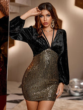 Elegant Sequin Velvet Bodycon Party Dress