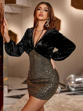 Elegant Sequin Velvet Bodycon Party Dress