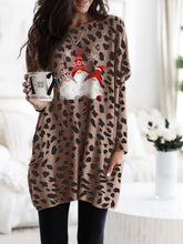 New Long Sleeve Pocket Leopard Christmas Print Dress