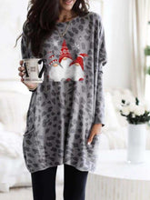 New Long Sleeve Pocket Leopard Christmas Print Dress