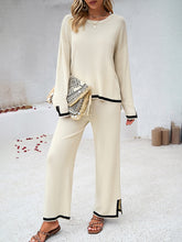 Women's casual solid color knitted long-sleeved two-piece set