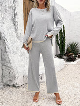 Women's casual solid color knitted long-sleeved two-piece set