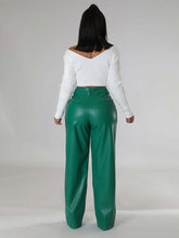PU women's loose wide-leg pocket casual leather pants