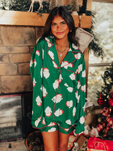 Women's New Satin Plaid Print Santa Claus Casual Shorts Long Sleeve Homewear Pajamas Set