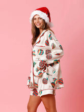 Women's New Satin Plaid Print Santa Claus Casual Shorts Long Sleeve Homewear Pajamas Set