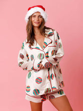 Women's New Satin Plaid Print Santa Claus Casual Shorts Long Sleeve Homewear Pajamas Set