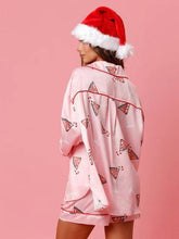 Women's New Satin Plaid Print Santa Claus Casual Shorts Long Sleeve Homewear Pajamas Set