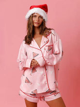 Women's New Satin Plaid Print Santa Claus Casual Shorts Long Sleeve Homewear Pajamas Set