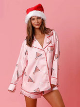 Women's New Satin Plaid Print Santa Claus Casual Shorts Long Sleeve Homewear Pajamas Set