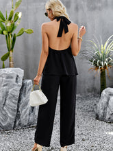 Women's new elegant and fashionable halterneck sleeveless tops and straight pants two-piece set