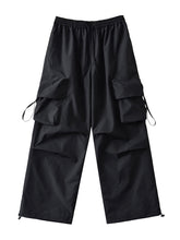 Large pocket sports cargo pants, loose casual drawstring straight fast